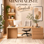 Un bureau à domicile minimaliste avec un espace de travail apaisant et bien organisé.
