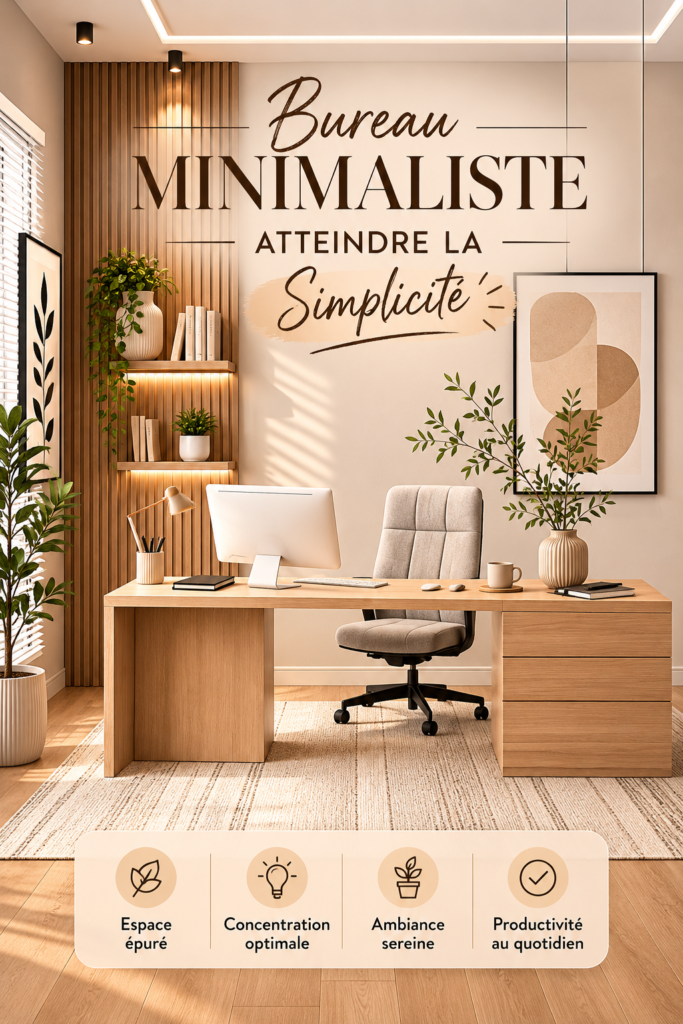 Un bureau à domicile minimaliste avec un espace de travail apaisant et bien organisé.