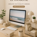 Bureau moderne minimaliste avec un décor épuré et des meubles fonctionnels