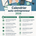 Exemple de calendrier 2026 pour auto-entrepreneurs avec espace pour notes.