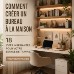 Aménagement d'un bureau à domicile esthétique et pratique avec des éléments de décoration modernes.