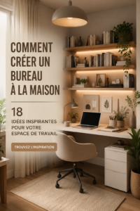 Aménagement d'un bureau à domicile esthétique et pratique avec des éléments de décoration modernes.