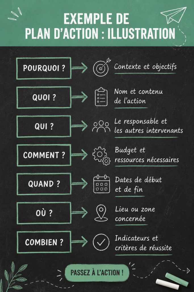 Exemple de plan d'action illustratif avec étapes claires.
