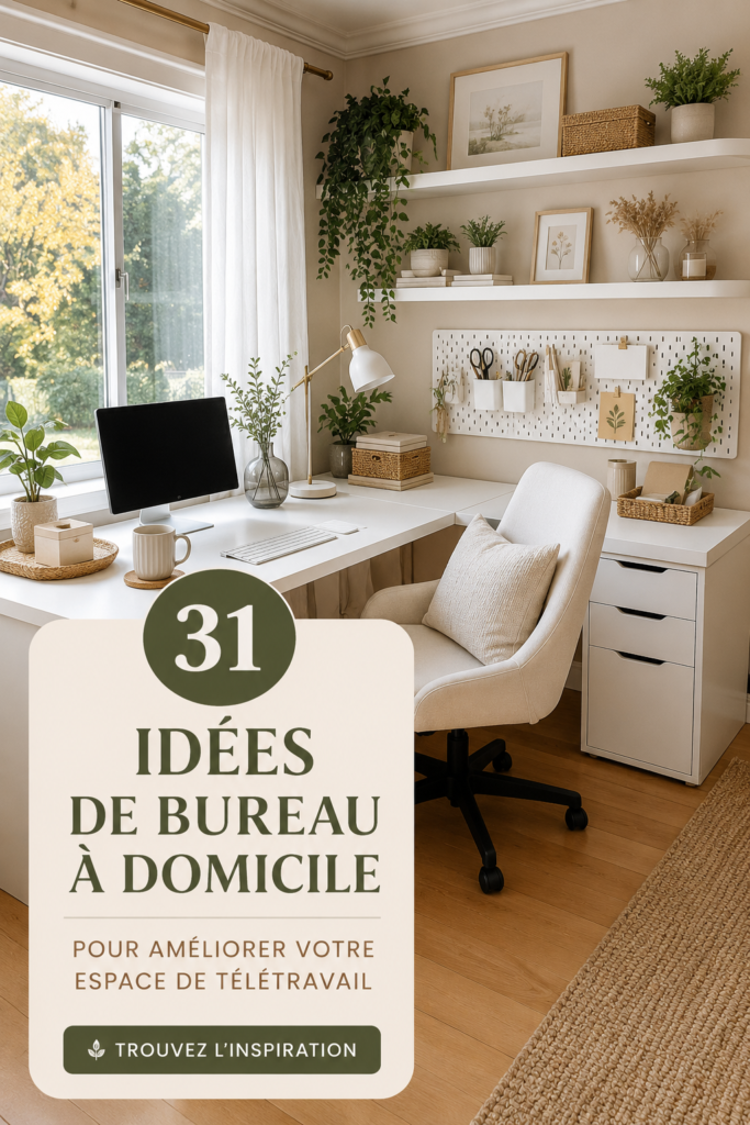 Bureau à domicile lumineux avec décoration inspirante et mobilier ergonomique