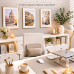 Un bureau à domicile bien décoré avec des éléments de style moderne et pratique.