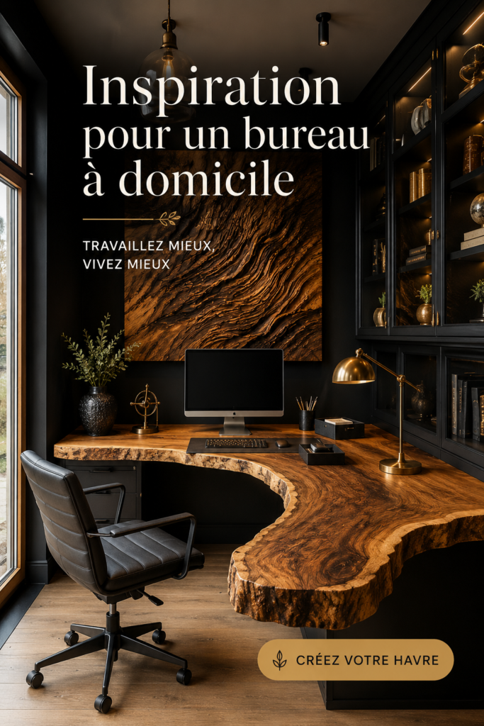 Bureau à domicile inspirant avec des éléments décoratifs chaleureux et fonctionnels.