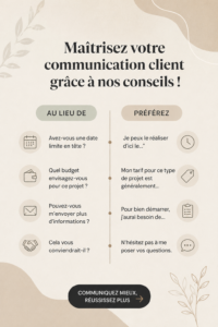 Illustration d'une femme en train de discuter avec un client, représentant l'importance d'une bonne communication