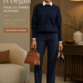 Une femme moderne portant une tenue de travail élégante et intemporelle.