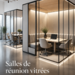 Salle de conférence en verre lumineuse avec décoration moderne