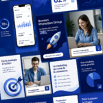 Illustration d'une femme utilisant un ordinateur pour travailler sur sa visibilité en ligne