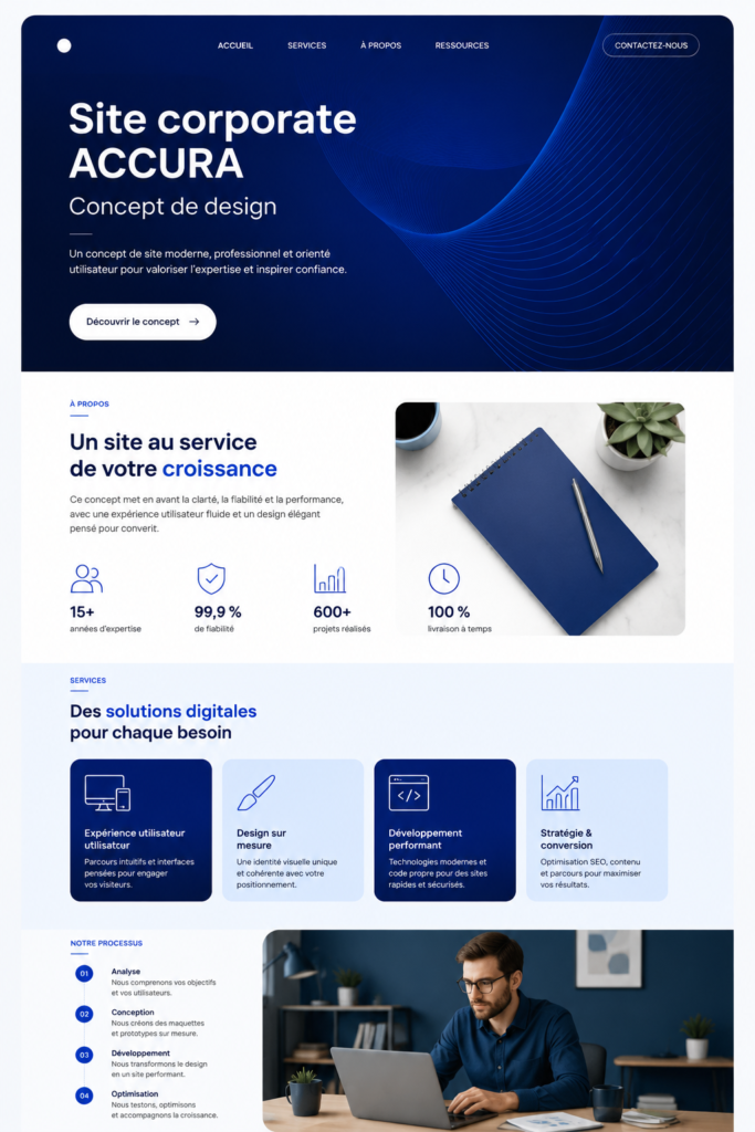 Exemple de design moderne d'un site corporate accueillant