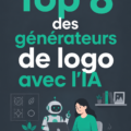 Un écran d'ordinateur affichant plusieurs générateurs de logo avec l'IA, illustrant la création d'identités visuelles modernes.