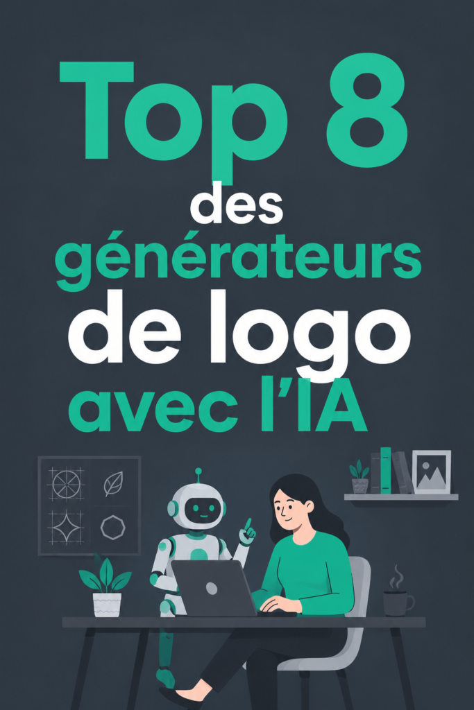 Un écran d'ordinateur affichant plusieurs générateurs de logo avec l'IA, illustrant la création d'identités visuelles modernes.