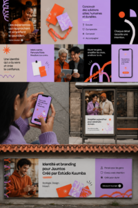 Image représentant les éléments de branding de Juuntos avec un design moderne et créatif.