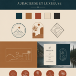 Une illustration montrant une identité de marque audacieuse et luxueuse avec des éléments graphiques élégants.