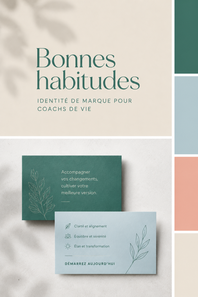 Image représentant une identité de marque pour le coaching de vie avec une touche professionnelle.