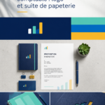 Exemple d'une application de comptabilité avec un logo moderne et une papeterie assortie.