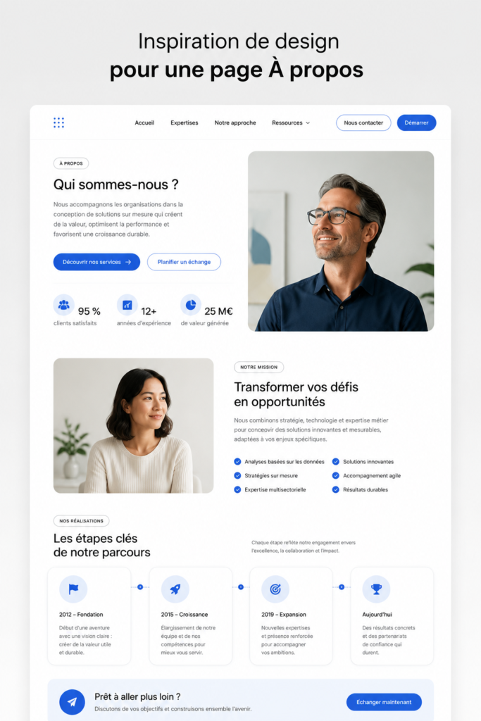Modèle de page 'À propos' captivante pour un site de conseil