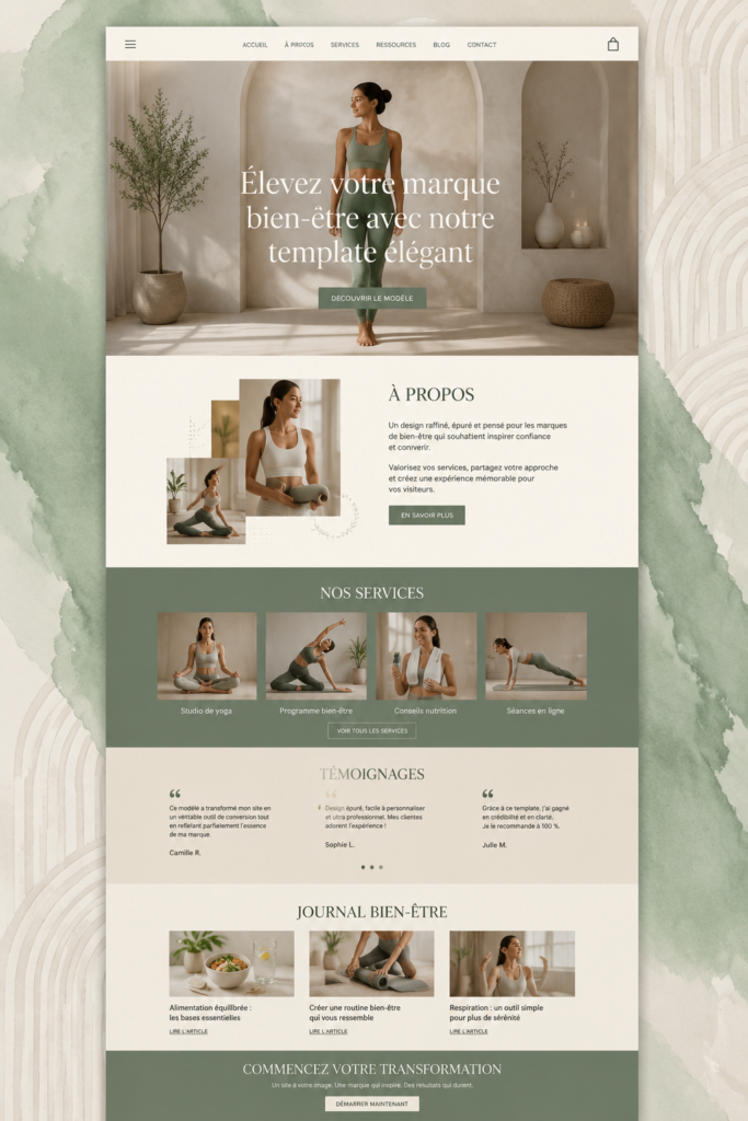 Modèle de site web élégant pour une marque de bien-être