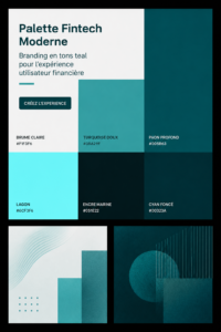 Palette de couleurs modernes incluant des teintes teal pour le branding financier.