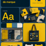 Design d'une identité de marque moderne et engageante, illustrant des éléments visuels et des couleurs distinctives.