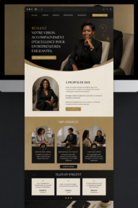 Un exemple de site web luxueux en noir et or, idéal pour les professionnels du coaching.