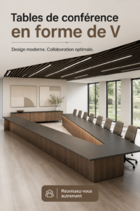 Table de conférence moderne en V dans un bureau contemporain