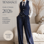 Collection de tenues de bureau tendances pour 2026 mettant en avant des motifs et styles variés.