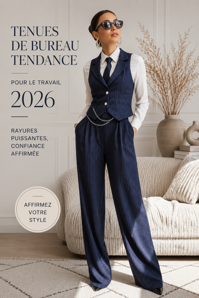 Collection de tenues de bureau tendances pour 2026 mettant en avant des motifs et styles variés.
