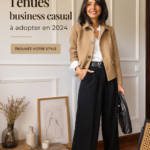 Femme portant une tenue business casual élégante pour le travail.