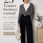 Femme élégante en tenue business casual avec blazer et pantalon chic.