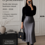 Tenue élégante de bureau en hiver avec une combinaison de couleurs argent et noir