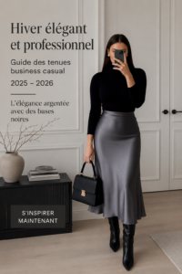 Tenue élégante de bureau en hiver avec une combinaison de couleurs argent et noir