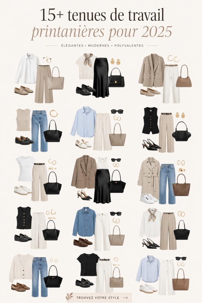 Collage de tenues printanières modernes adaptées au bureau pour femmes