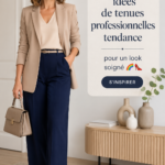 Une femme portant une tenue professionnelle chic et moderne au bureau.