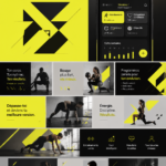 Vue d'une séance de fitness mettant en avant le branding du club avec des couleurs vives et un logo distinctif