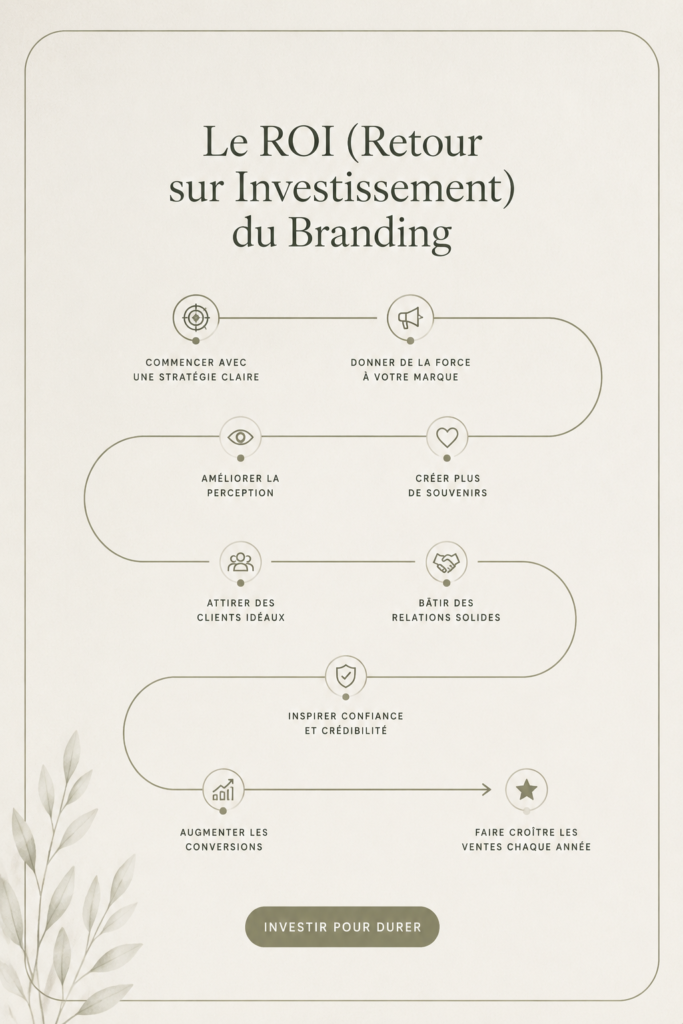 Une femme d'affaires consulte des graphiques de retour sur investissement concernant le branding de son entreprise.