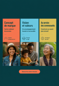 Visuel représentant le concept de marque du Nationalities Service Center, créé par Lucy Price.