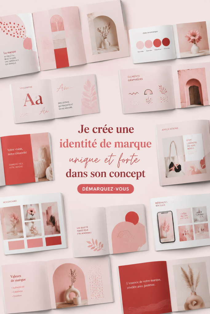 Illustration d'une identité de marque moderne avec des éléments graphiques colorés.
