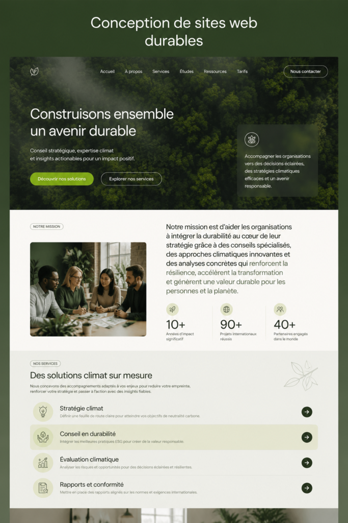 Vue d'un design web moderne et durable avec des éléments naturels