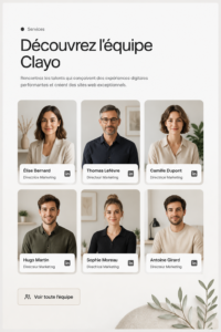 Capture d'écran d'un exemple de design de site web pour une équipe de travail