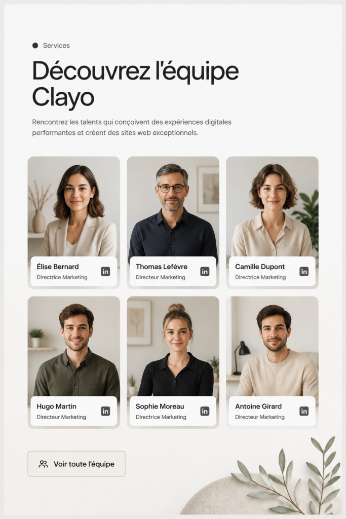 Capture d'écran d'un exemple de design de site web pour une équipe de travail
