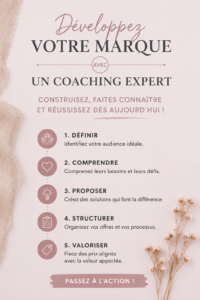 Coaching professionnel pour le développement de marque avec une femme entrepreneuse.