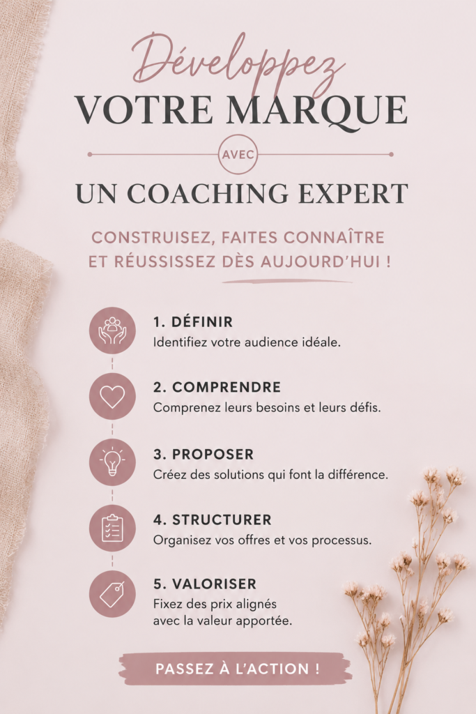 Coaching professionnel pour le développement de marque avec une femme entrepreneuse.