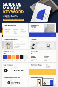 Exemple d'un guide de marque créé sur Canva avec des éléments graphiques colorés et modernes.