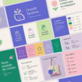 Illustration d'un logo coloré et joyeux pour une marque axée sur le bien-être des enfants.