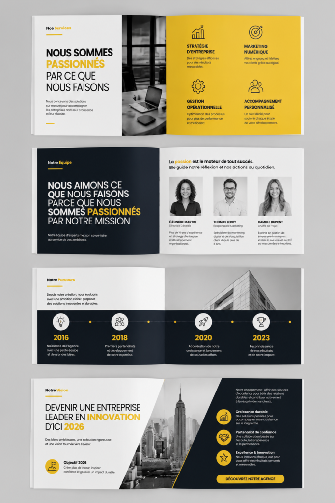 Modèle de brochure carrée sur un bureau avec des éléments de design élégant