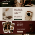 Modèle Squarespace moderne pour site d'entrepreneur avec une mise en page attrayante.