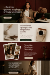 Modèle Squarespace moderne pour site d'entrepreneur avec une mise en page attrayante.