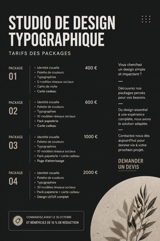 Exemples de flyers de design typographique modernes et élégants